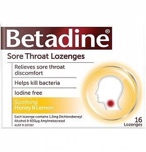BETADINE Sore Throat Lozenge Honey & Lemon 16