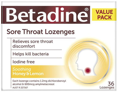BETADINE Sore Throat Lozenge Honey & Lemon 36