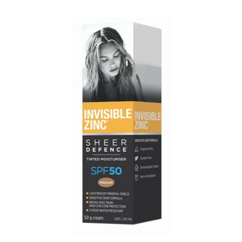 Invisible Zinc Sheer Defence Tinted Moisturiser SPF50 - Medium 50g