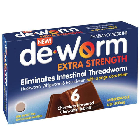 De-Worm 500mg Chocolate 6 Tablets limit 6 per order