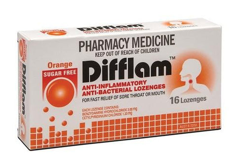 Difflam Orange Sugar Free 16 Lozenges
