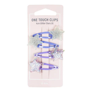 Mae One Touch Clips 4cm Glitter Stars 4 Pack