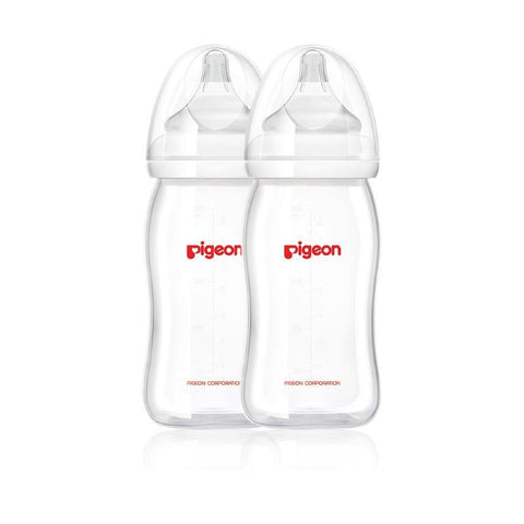 Pigeon SofTouch Peristaltic Plus Wide Neck Nursing Bottles Twin Pack PP 240ml (M)