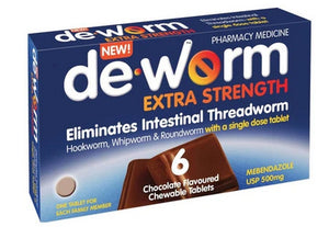 De-Worm 500mg Chocolate 6 Tablets limit 2per order