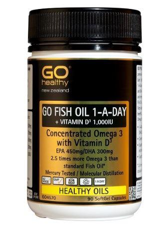 GO Healthy GO Fish Oil 1500mg 1-A-Day + Vitamin D3 1,000IU Capsules 90