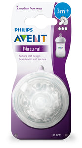 Philips Avent Natural Teat Medium Flow 3 months + 2 Pack