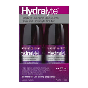 Hydralyte Apple Blackcurrant Flavoured Electrolyte Liquid 4x250mL