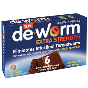 De-Worm 500mg Chocolate 6 Tablets  limit 6 per order