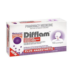 Difflam Plus Anaesthetic 16 Lozenges Blackcurrent