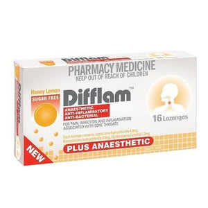 Difflam Plus Anaesthetic 16 Lozenges Honey & Lemon