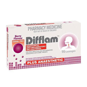 Difflam Plus Anaesthetic Sugar Free 16 Lozenges Berry
