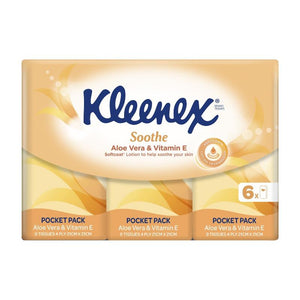 Kleenex Aloe Vera & Vitamin E Pocket Pack Facial Tissues, 6 Pack x 9 Sheets