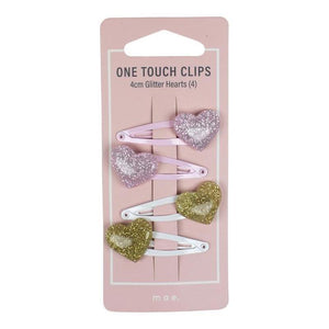 Mae One Touch Clips 4cm Glitter Hearts 4 Pack