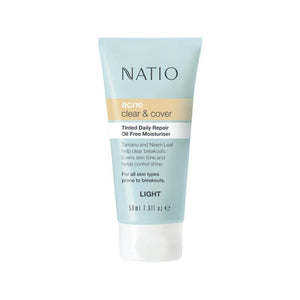 Natio Acne Clear & Cover Tinted Daily Repair Oil Free Moisturiser Light 50ml