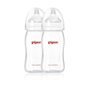 Pigeon SofTouch Peristaltic Plus Wide Neck Nursing Bottles Twin Pack PP 240ml (M)