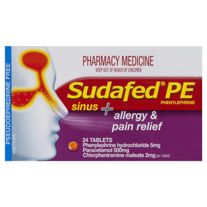 Sudafed PE Sinus + Allergy & Pain Relief tablets 24 [limited to 1 per order]