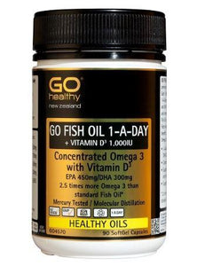 GO Healthy GO Fish Oil 1500mg 1-A-Day + Vitamin D3 1,000IU Capsules 90
